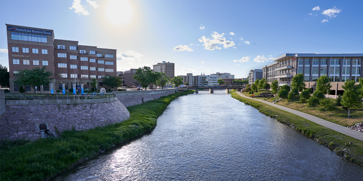 Big Sioux River flows through Downtown Sioux Falls