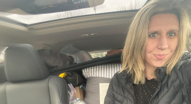 Megan Ciampo in car with belongings