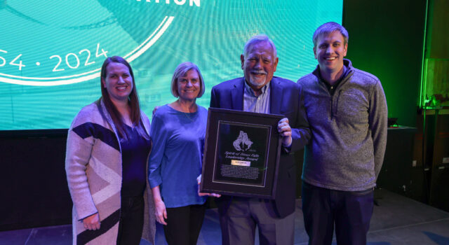 Bob Thimjon and family with Spirit of Sioux Falls Award