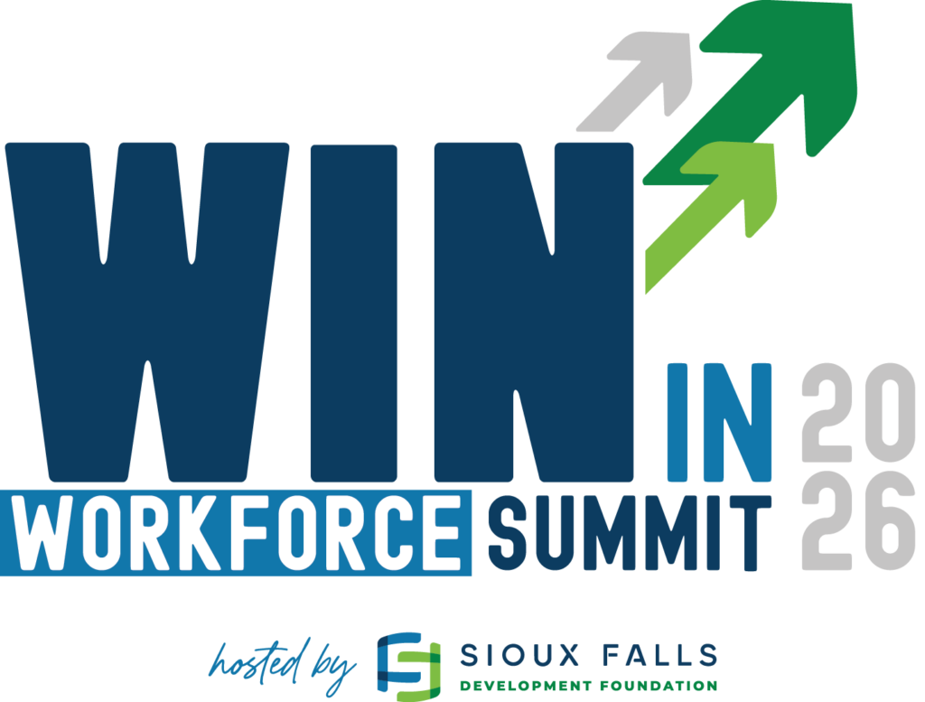 A logo for WIN in Workforce Summit 2026 hosted by Sioux Falls Development Foundation